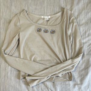 Brandy Melville Beige Daisy Embroidered Blouse